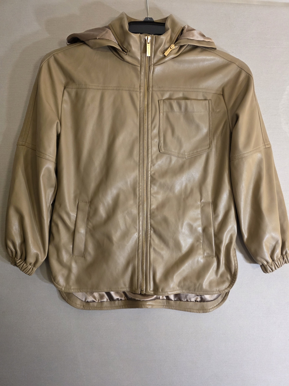 Women's Habitual Girl Hooded Zip-Up Faux Leather Jacket in Tan
